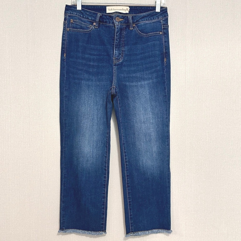 Soft Surroundings Medium Wash High Rise Straight Leg Frayed Hem Cropped Jeans 8P